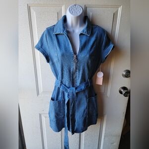 Blashe Denim Zip Up Romper Size Large NWT